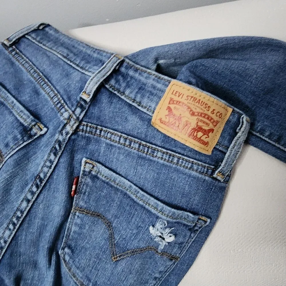 Levis Womens 721 High Rise Skinny Jeans 26 Blue Distressed Destroyed Stretch